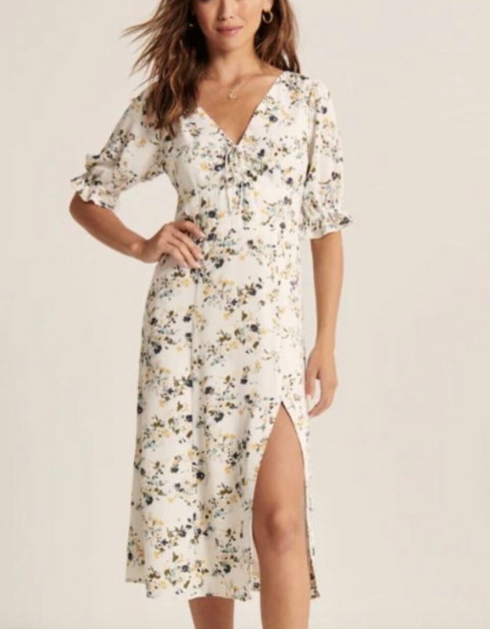 Abercrombie & Fitch Floral Cinched Tie Front Midi Dress Size XXS
